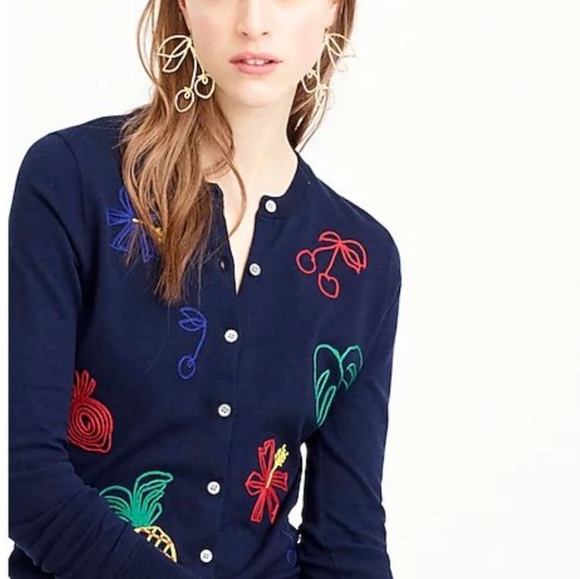 J.Crew Navy blue cardigan with embroidery applique - Picture 1 of 5